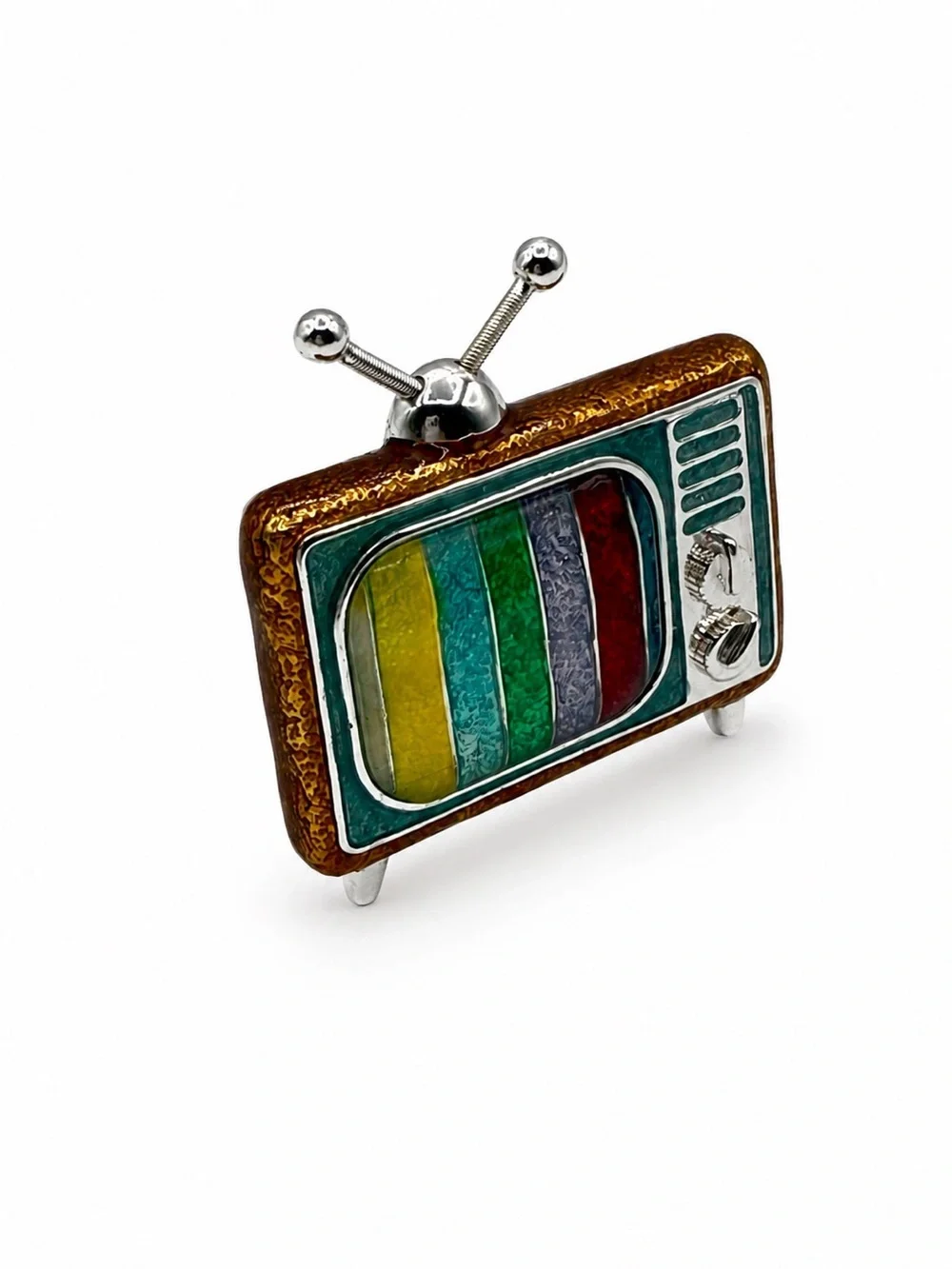 Vintage Napier Retro Television Brooch Pin Color Bar TV Enamel Silver Tone
